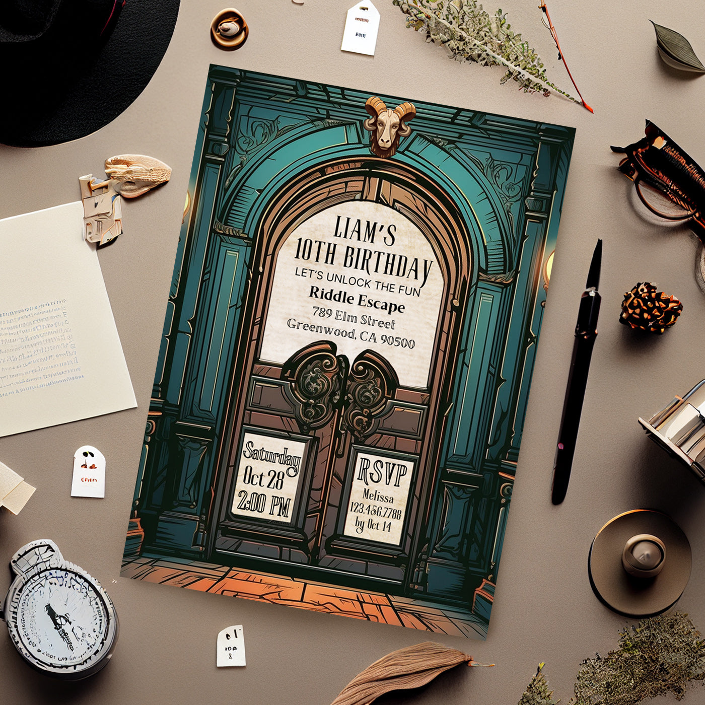 Editable Digital Mysterious Escape Room Party Invitation - Halloween Haunted Mansion Birthday Party - Detective Game Night - Canva Template Instant Download