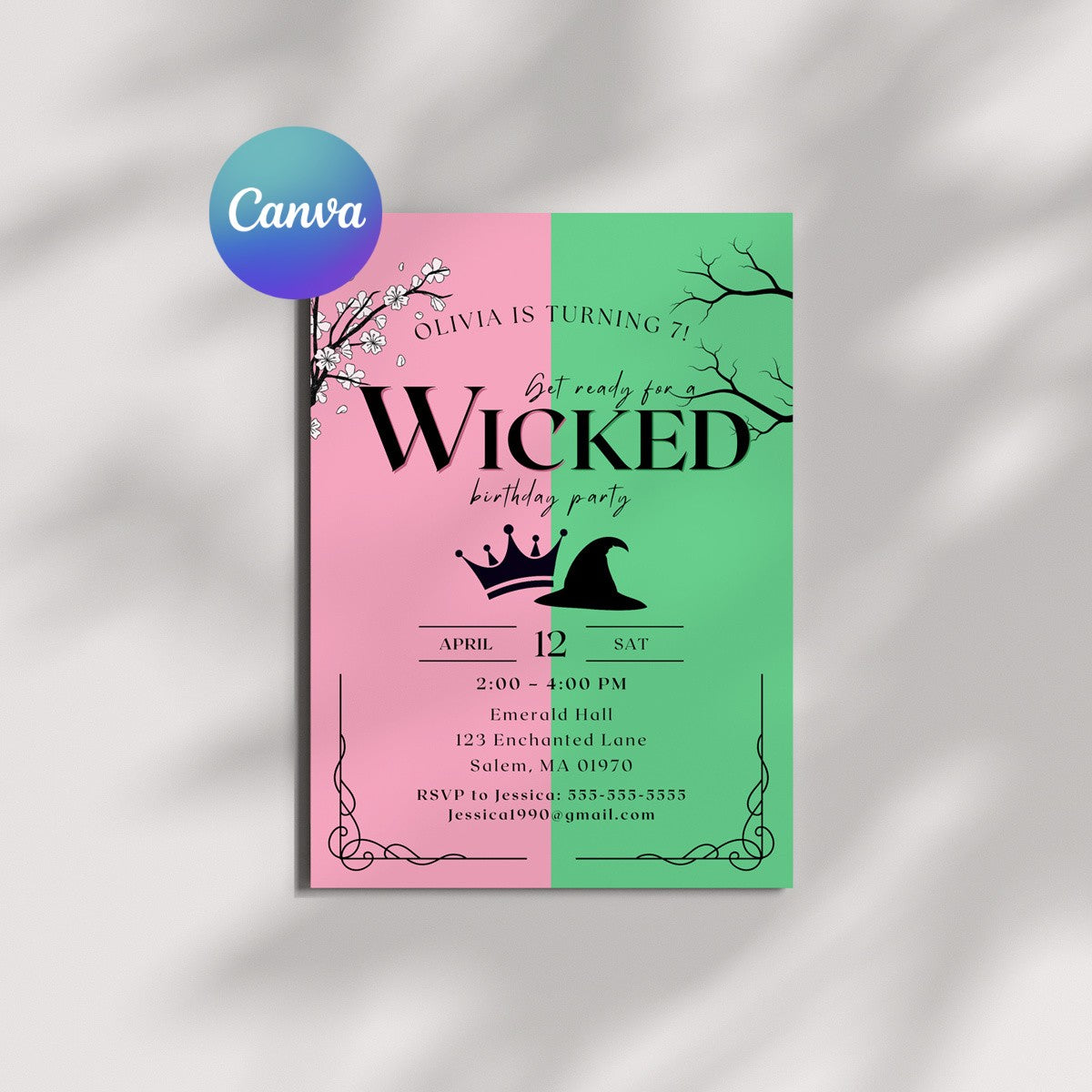 Editable Wicked Birthday Party Invitation Canva Template - GenWoo Studio