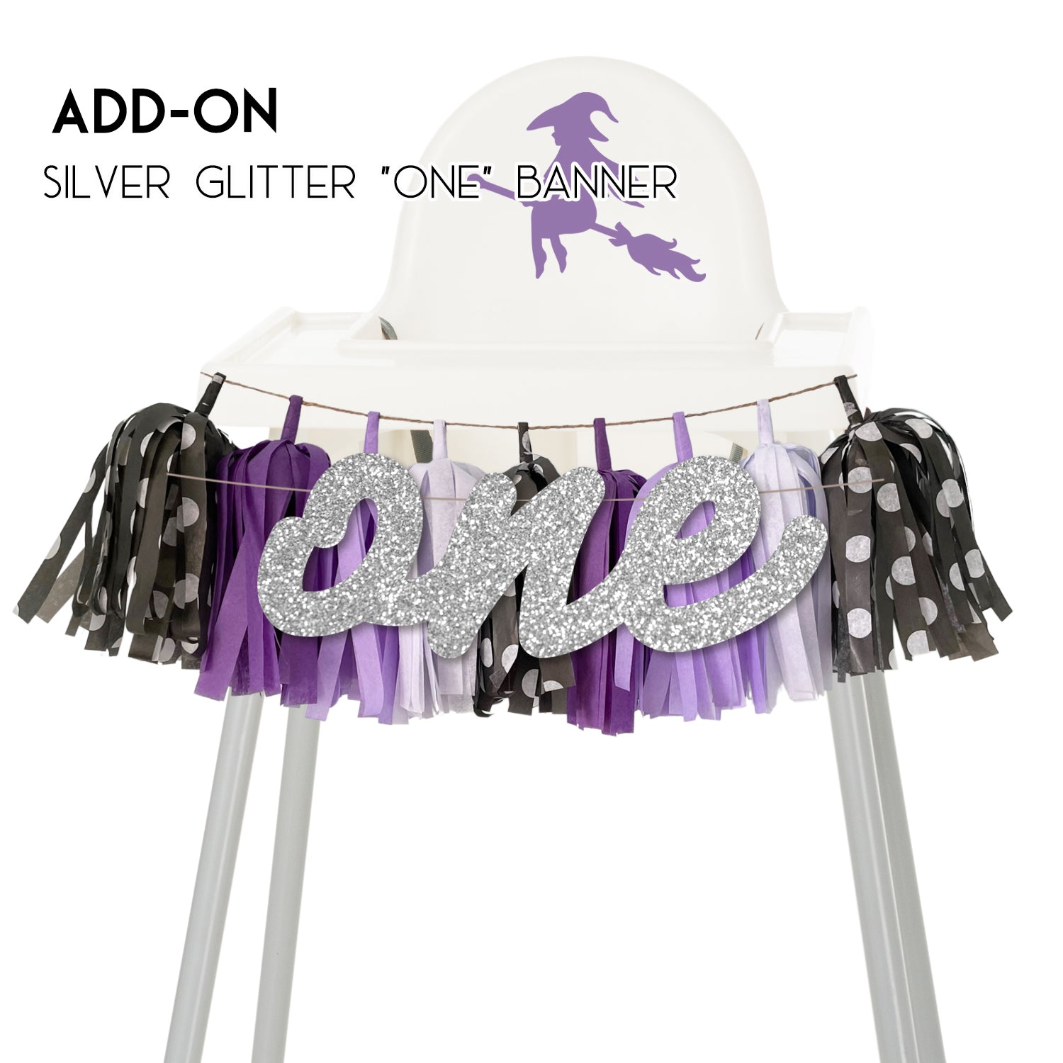 Purple Witch High Chair Garland - Halloween Baby Girl 1st Birthday and Cake Smash Decorations