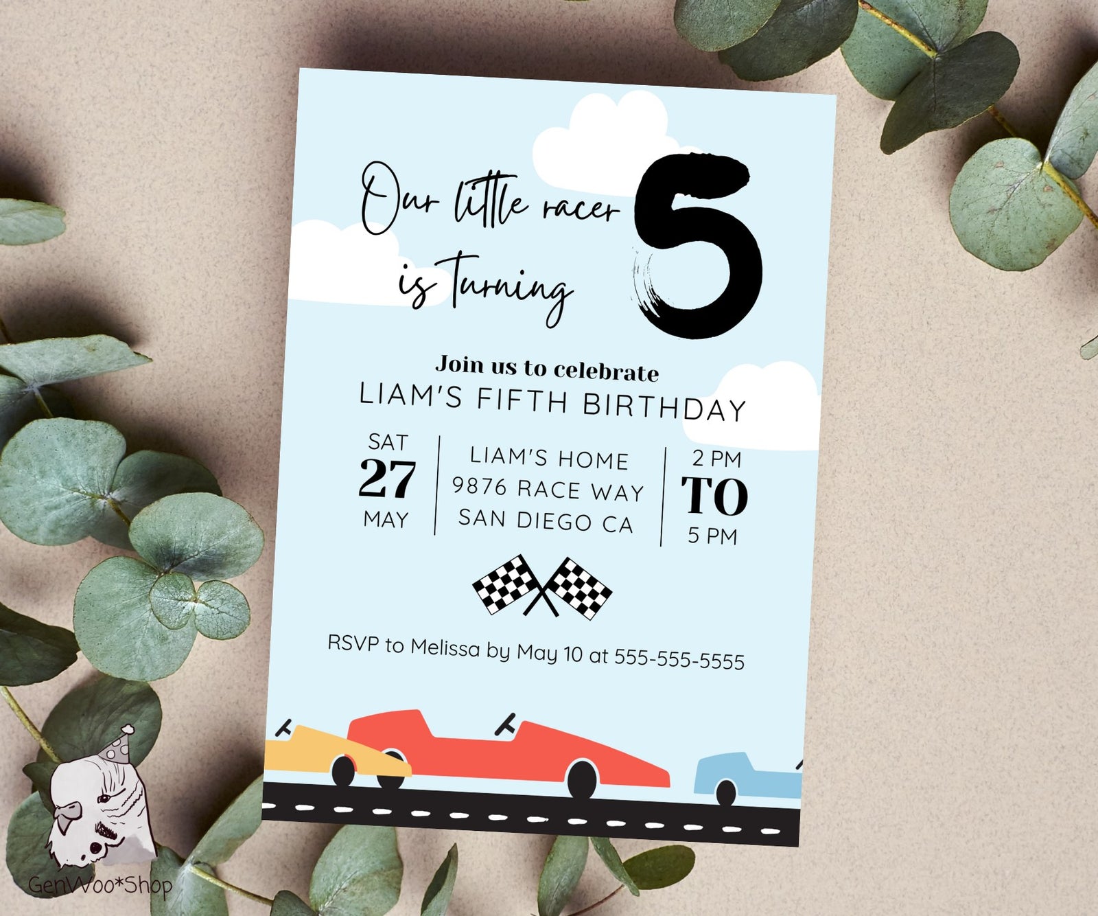 Editable Digital Race Car Birthday Party Invitation